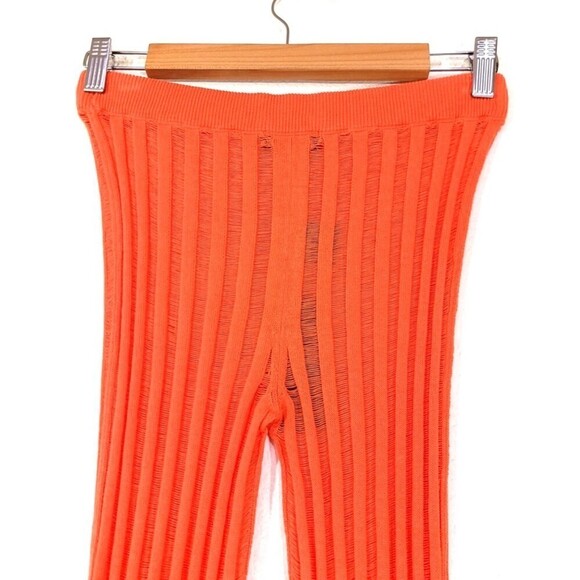 NWT H:ours Marissa Sheer Rib Knit Flare Pant Swim Cover Up Tangerine Orange XS - Picture 7 of 9
